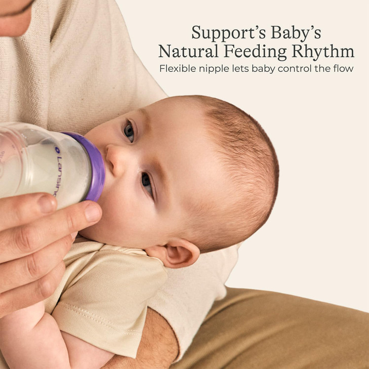 Lansinoh Anti-Colic Baby Bottles, BPA-Free Plastic, 5 Ounces, 3 Count, Slow Flow Nipples (Size S), Breastfeeding Bottle with NaturalWave Design, Baby