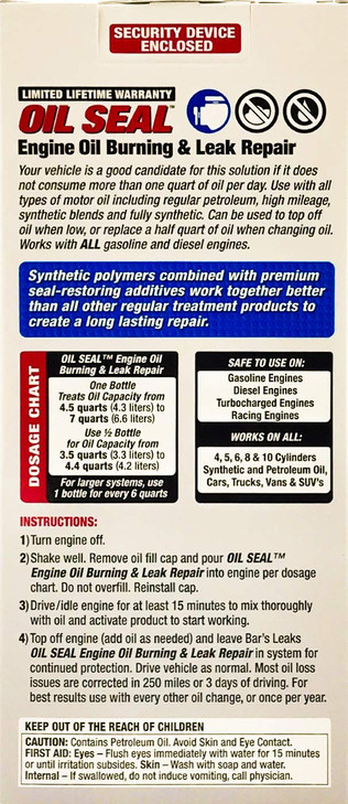 Bar's Leaks OS-1 Oil Seal Engine Oil Burning and Leak Repair, 16.9 oz.