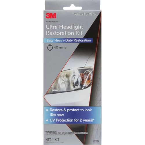 3M Ultra Headlight Restoration Kit, Contains Masking Tape, Light Sanding Discs, Wax Protectant and More, Use on Plastic Lenses Headlights, Taillights