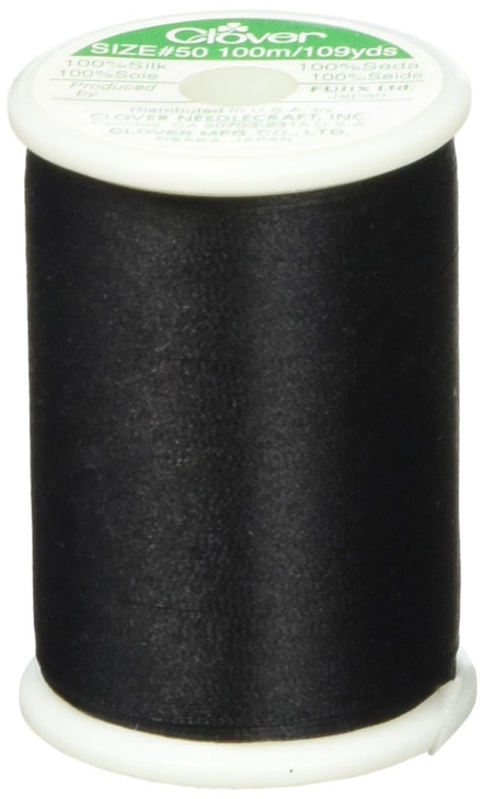 Clover 701CV-402 50 WT Silk Thread, 109 yd, Black