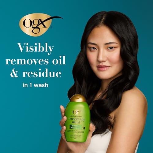 OGX Clarifying Strength + Rosemary Mint Shampoo, Clarifying Shampoo for Oily Hair Visibly Helps Remove Oil & Residue to Clear Away Buildup, Sulfate-F