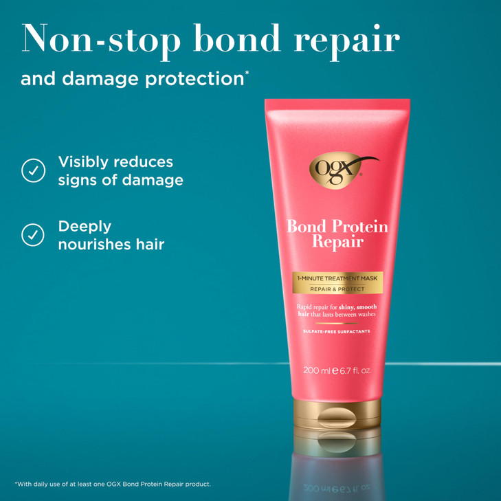 OGX Repair & Protect Bond Protein Repair 1-Minute Treatment Mask, Deep Conditioning Hair Mask Rapidly Repairs for Shiny, Smooth Hair That Lasts Betwe