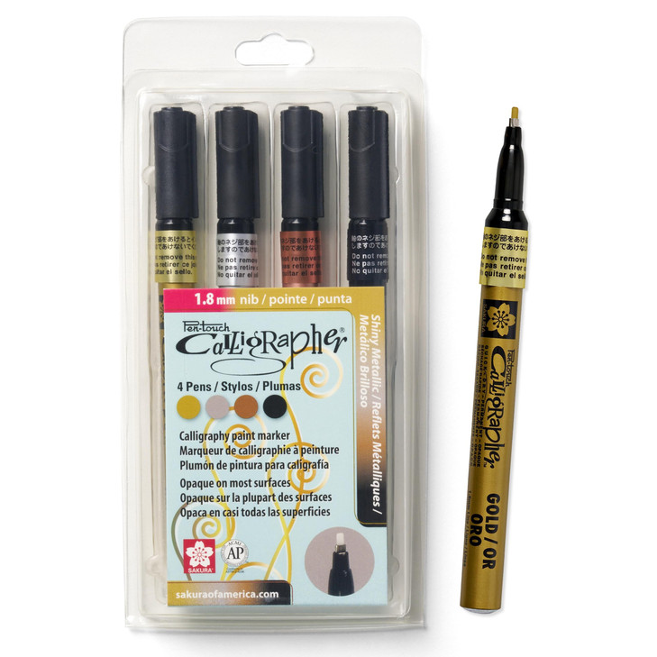 SAKURA 47391 4-Piece Fine Pentouch Calligrapher Paint Marker, 1.8mm, Gold, Silver, Copper and Black