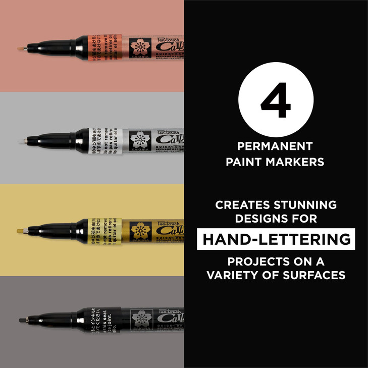 SAKURA 47391 4-Piece Fine Pentouch Calligrapher Paint Marker, 1.8mm, Gold, Silver, Copper and Black