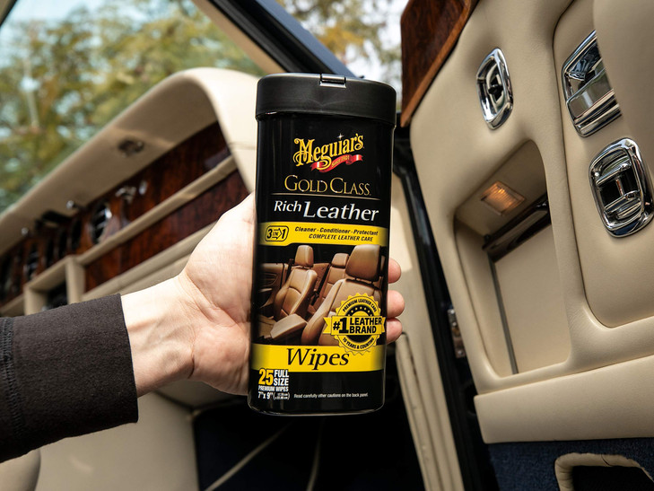 Meguiars Gold Class Rich Leather Wipes - Leather Car Cleaning Wipes that Offer Conditioning and UV Protection, Rich Moisturizers Help Prevent Leathe
