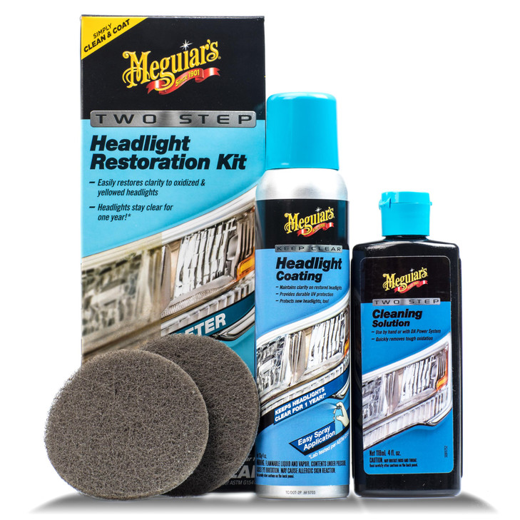 Meguiar's Two Step Car Headlight Restoration Kit, Headlight Cleaner Restores Clear Car Plastic and Protects from Re-Oxidation, Includes Coating and C