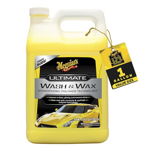 Meguiar's Ultimate Wash and Wax, Car Wash Soap and Wax Cleans & Shines in One Step, Shine & Protect with an Enhanced pH Balanced Car Paint Cleaner, 1