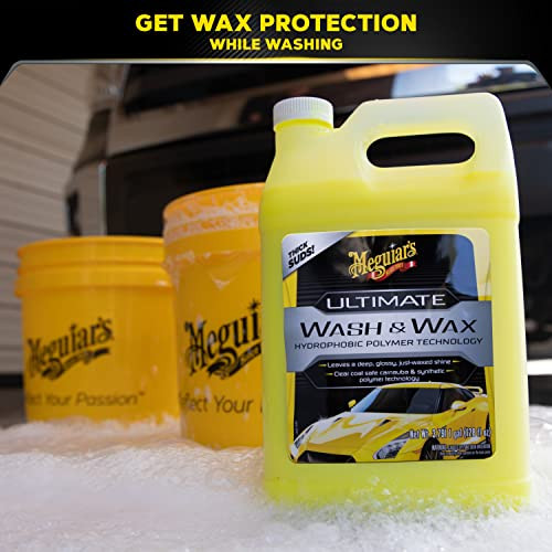 Meguiar's Ultimate Wash and Wax, Car Wash Soap and Wax Cleans & Shines in One Step, Shine & Protect with an Enhanced pH Balanced Car Paint Cleaner, 1