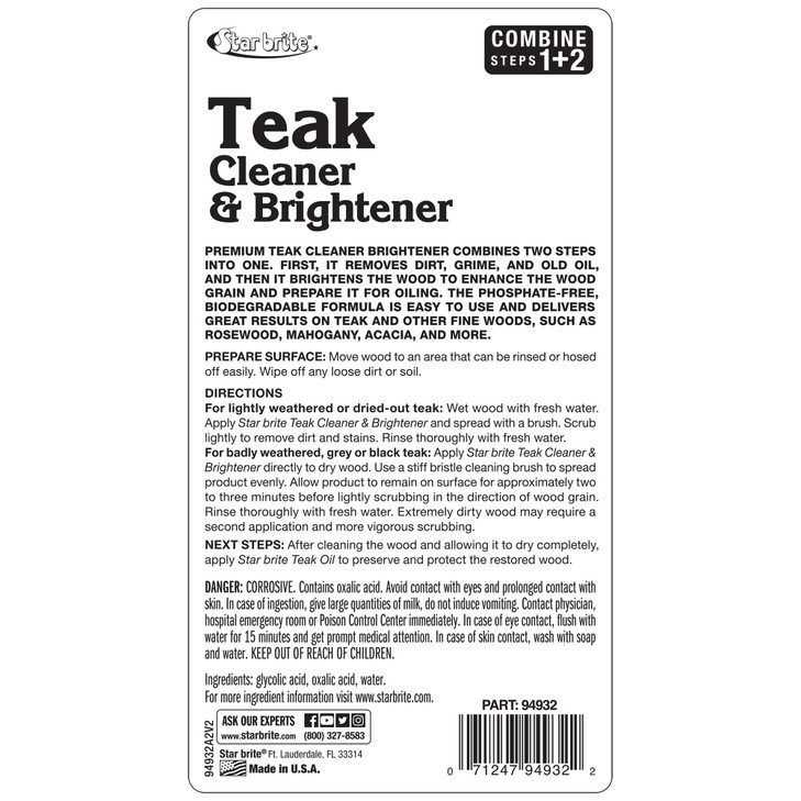 Star Brite Teak Cleaner & Brightener, Restore Weathered Wood, 32oz (094932)