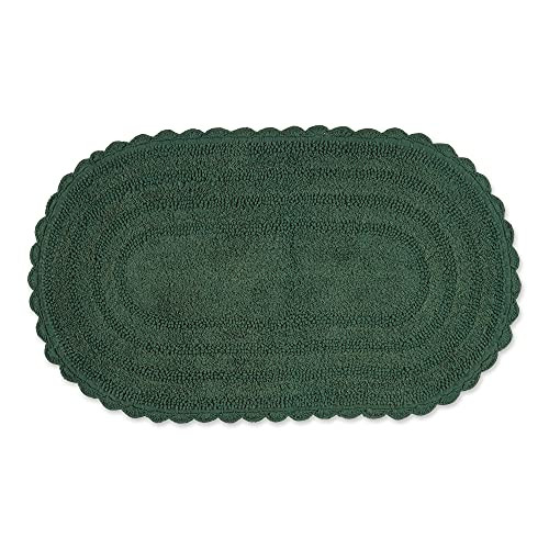 DII Crochet Collection Reversible Bath Mat, Large Oval, 21x34, Dark Green