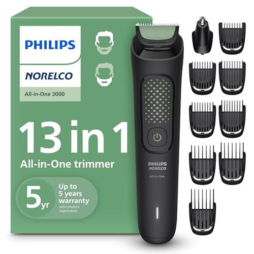 Philips Norelco All-in-One 3000 Series 13 in 1 Trimmer, Beard Styler & Men's Hair Clipper, 9 Length Settings & Self-Sharpening Skin-Friendly Blades,
