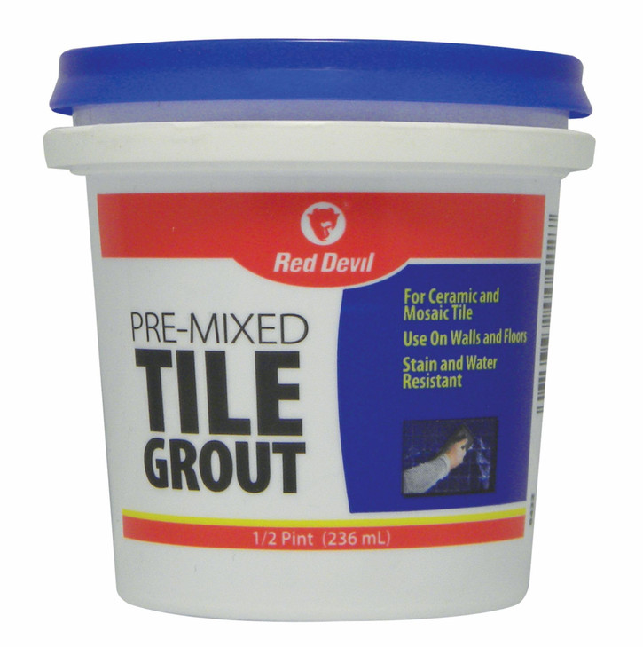 Red Devil 0422 Pre-Mixed Tile Grout - Professional Quality, Excellent Adhesion, Ideal for Wall & Floor Use - 1/2 Pint, White, Made in USA