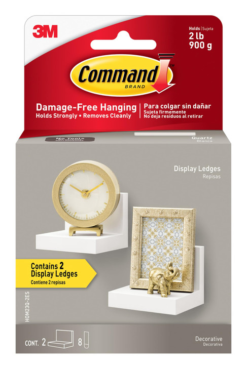Command Display Ledges, Holds up to 2 lb, Quartz, 2 Ledges with 8 Medium Strips, Damage-Free Hanging Floating Shelf with Adhesive Strips, Personalize