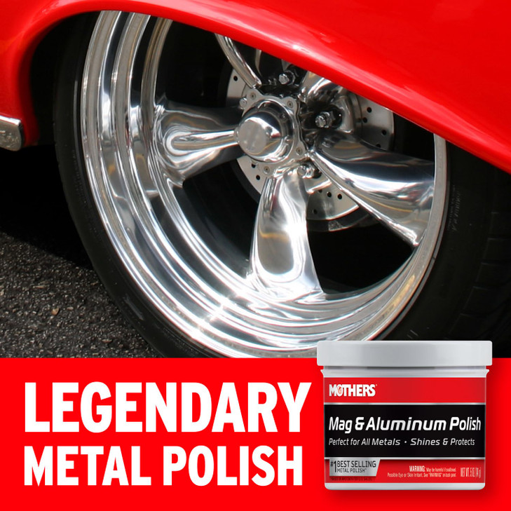 Mothers Mag & Aluminum Polish, 5 oz.  Brilliant Shine, Easy to Use, For All Uncoated & Unplated Metals Including Aluminum Wheels, Stainless Steel Tr