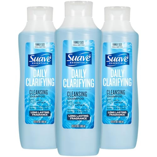 Suave Clarifying Shampoo, Family-Size 3-Pack  pH-Balanced & Hypoallergenic Daily Deep Cleansing Shampoo for Normal to Oily Hair, 22.5 Oz Ea