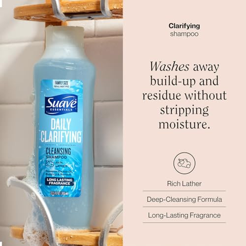 Suave Clarifying Shampoo, Family-Size 3-Pack  pH-Balanced & Hypoallergenic Daily Deep Cleansing Shampoo for Normal to Oily Hair, 22.5 Oz Ea