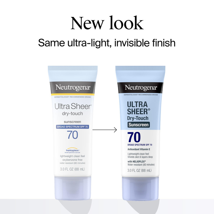 Neutrogena Ultra Sheer Dry-Touch Sunscreen For Face & Body, SPF 70 Broad Spectrum UVA/UVB Protection, Lightweight Water Resistant & Non-Greasy, Trave