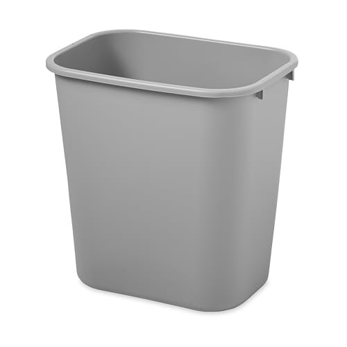 Rubbermaid Commercial Products Resin Wastebasket/Trash Can, 7-Gallon/28-Quart, Gray, Plastic, for Bedroom/Bathroom/Office, Fits Under Desk/Sink/Cabin