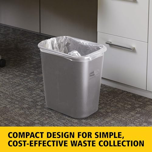 Rubbermaid Commercial Products Resin Wastebasket/Trash Can, 7-Gallon/28-Quart, Gray, Plastic, for Bedroom/Bathroom/Office, Fits Under Desk/Sink/Cabin