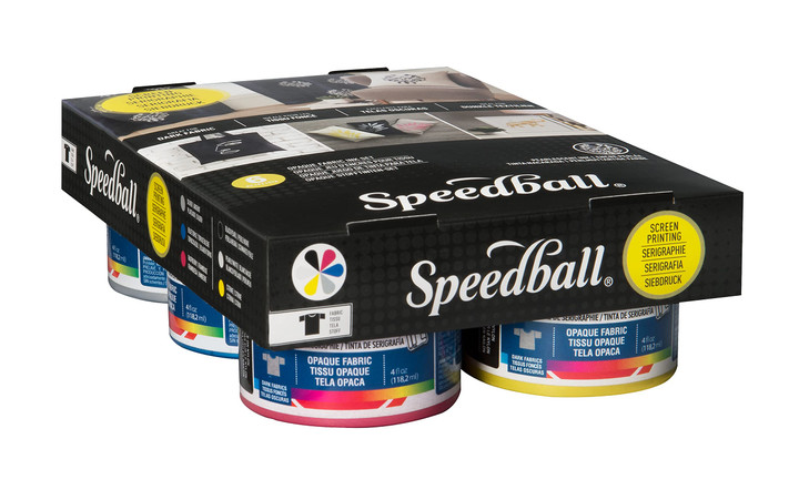 Speedball Fabric Screen Printing Ink Starter Set, Opaque, 6-Colors, 4-Ounce Jars, Silver, Raspberry, Blue Topaz, Citrine, Pearly White, and Black Pea