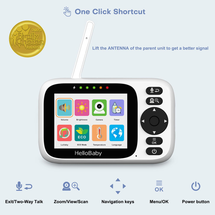 HelloBaby Monitor No WiFi Video Baby Monitor with Camera and Audio - 3.2 Screen, 2-Way Talk, Pan-Tilt Camera with Night Vision,ECO/VOX,1000ft, Tempe