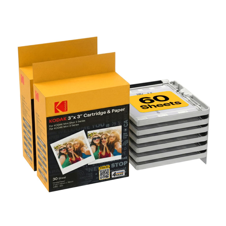 KODAK 4PASS 3x3" All-in-One Cartridge Refill (60 Sheets) Only Compatible with Mini 3 Retro/Era and Mini Shot 3 Retro/Era