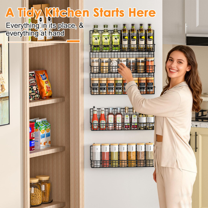 X-cosrack Spice Rack Organizer, 5-Tier Spice Rack for Wall, Stackable Hanging Spice Jars Storage Racks, Great for Kitchen and Pantry, Up to Storage 4