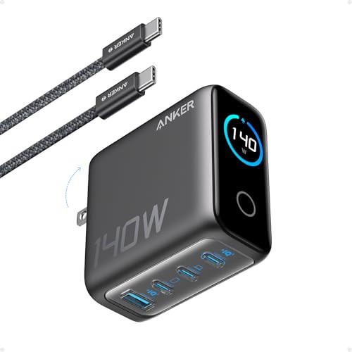 Anker MacBook Charger,140W Max 4-Port GaN USB C Charger Block with Smart Display,Fast Charger USB C Power Adapter,Touch Controls for MacBook,iPad,iPh