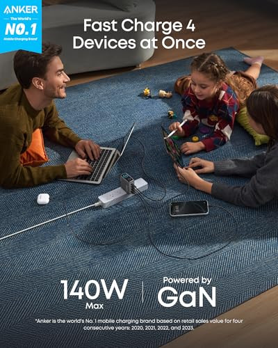 Anker MacBook Charger,140W Max 4-Port GaN USB C Charger Block with Smart Display,Fast Charger USB C Power Adapter,Touch Controls for MacBook,iPad,iPh