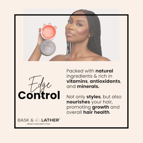 BASK & LATHER Strong Hold Edge Control Gel with Castor Oil, Non-Greasy, Non-Flaking, No White Cast, Long Lasting, Supports Hair Growth, Natural Formu