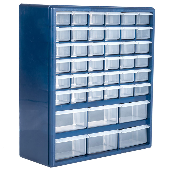 Plastic Storage Drawers  42 Compartment Organizer  Desktop or Wall Mount Container for Hardware, Parts, Crafts, Beads, or Tools by Stalwart, 10 Tar