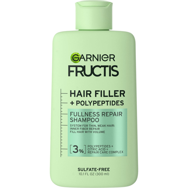 Garnier Fructis Hair Filler Fullness Repair Shampoo, Volumizing Shampoo with Polypeptides and Hair Repair Complex for Thin, Weak Split Ends, 10.1 Fl