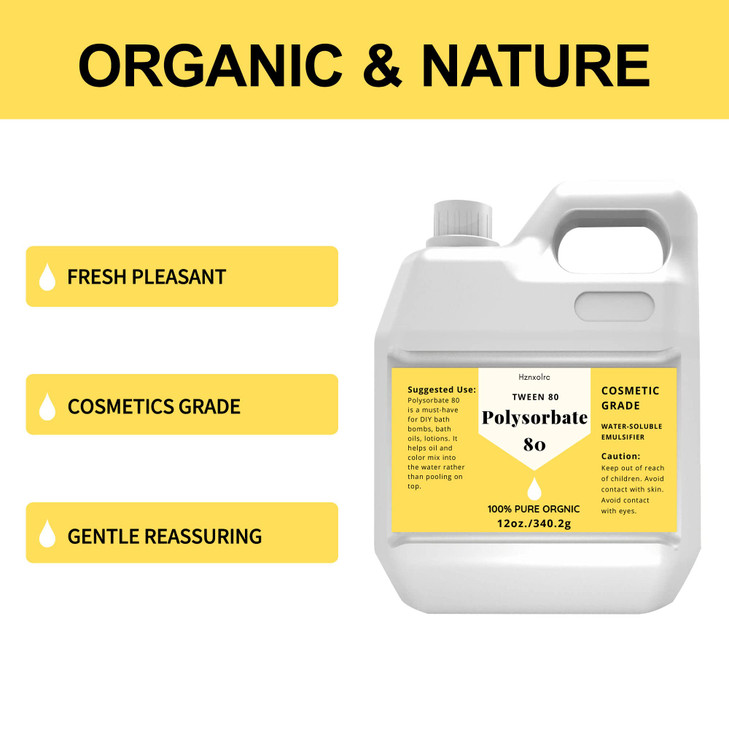 12 oz Polysorbate 80 for Bath Bombs, Premium Polysorbate 80 (Sorbitan Oleate) Liquid, 100% Pure, Cosmetics Grade, Gentle on Skin, Suitable for Making