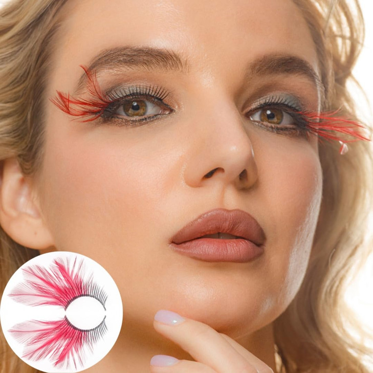 Dorisue Red Eyelashes Accent Feather Lashes - Natural-to-Bold Red Gradient Eyelashes for Retro & Vampire Cosplay