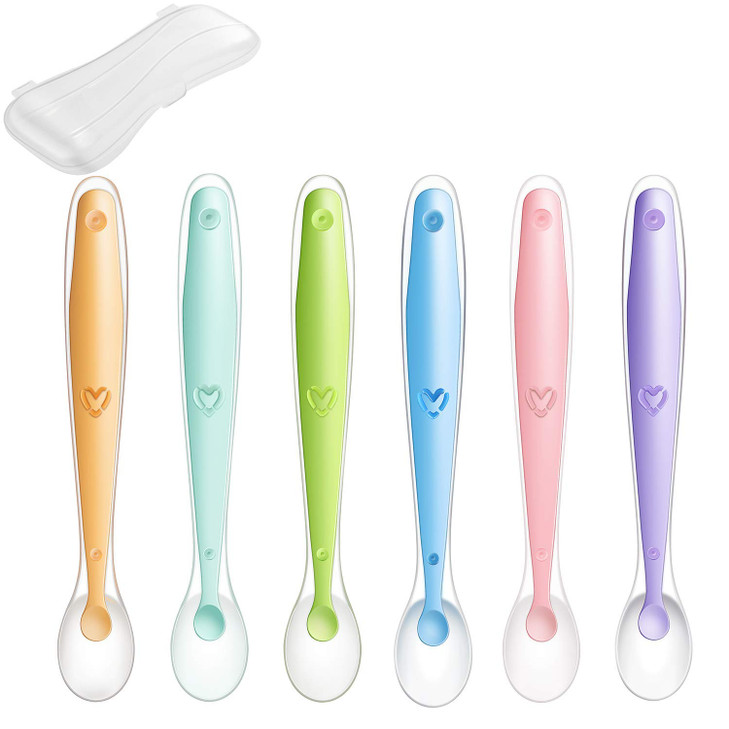 PandaEar Baby Silicone Soft Spoons| Training Feeding for Kids Toddlers Children and Infants| BPA Free 6 Pack| Baby Led Weaning Spoon| Gum-Friendly Fi
