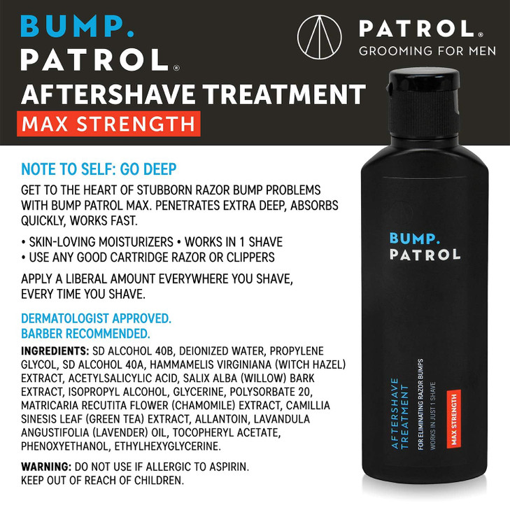 Bump Patrol Maximum Strength Aftershave Treatment Serum  Razor Bump Stopper and Ingrown Hair Treatment for Men and Women, Fast Acting Formula - 2 oz