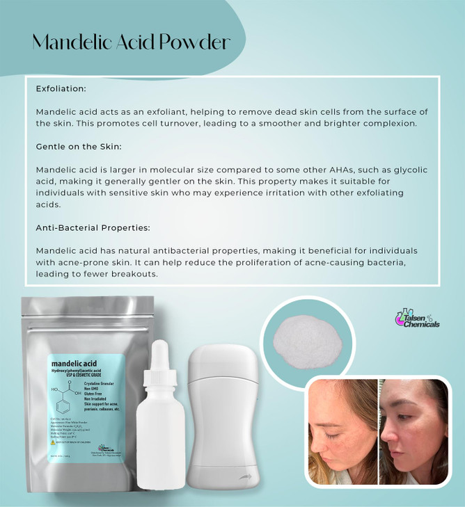 Talsen Chemicals Mandelic Acid Powder 99.9% Purity, DIY Cosmetic Grade For Mandelic Acid Serum, Peel/Mask or add to Cream, Moisturizer (2 Ounce / 56