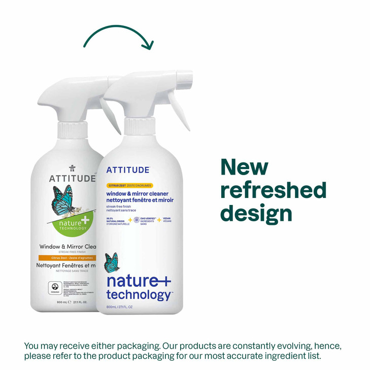 ATTITUDE Window and Mirror Cleaner, EWG Verified, Plant- and Mineral-Based Ingredients, Vegan and Cruelty-free Household Products, Citrus Zest, 27.1