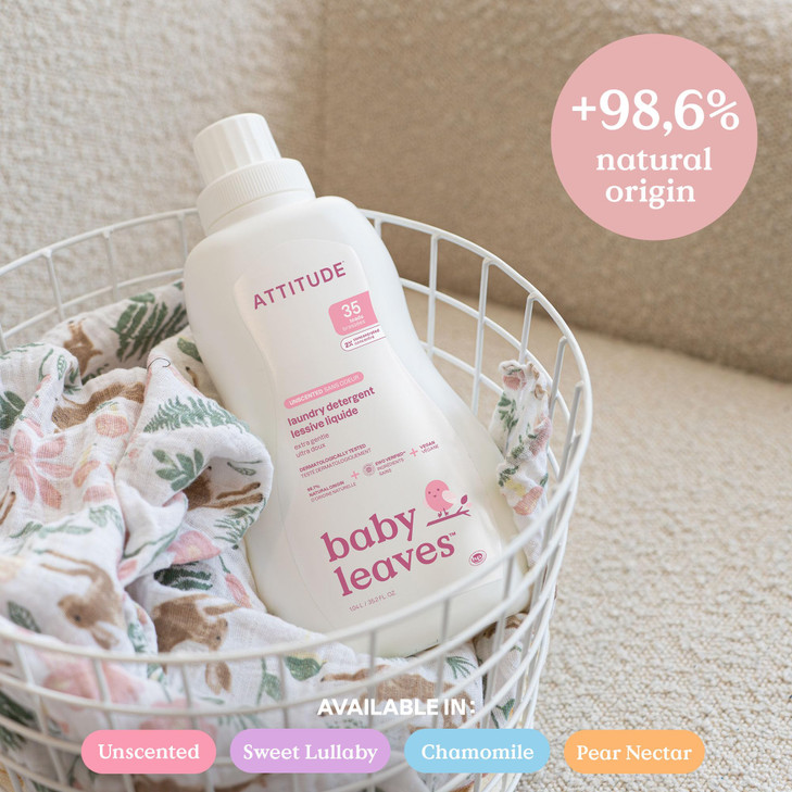 ATTITUDE Baby Laundry Detergent, EWG Verified, Plant and Mineral-Based Formula, HE Compatible, Vegan Household Products, Unscented, 35 Loads, 35.5 Fl