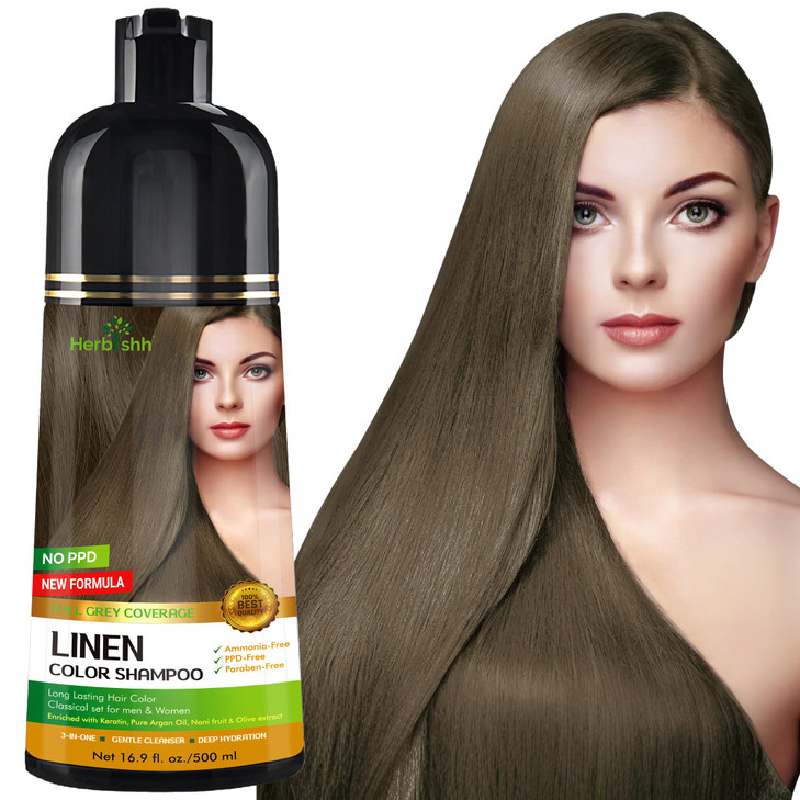 Herbishh Hair Color Shampoo - Magic Gray Hair Dye, Long-Lasting 3-in-1 Coloring Formula, 500ml, Ammonia-Free (Linen)