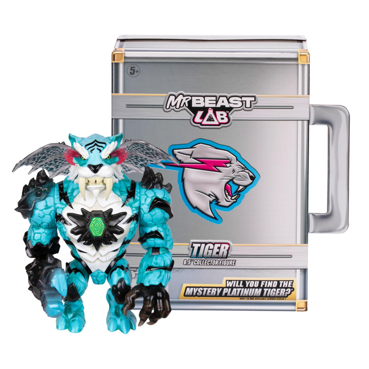 MrBeast Lab Apex Beast Tiger Collector Figure, 6.25" Tall, with Extreme Detailing, Premium Packaging, 13 Points of Articulation & Chomp Jaw - Styles