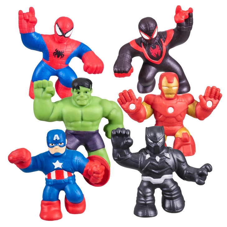 Heroes of Goo Jit Zu Marvel Mega Mini 6 Pack - Superhero Toys, Squishy, Stretchy, Gooey Mini Heroes - Ironman, Spider-Man, Captain America, Miles Mor