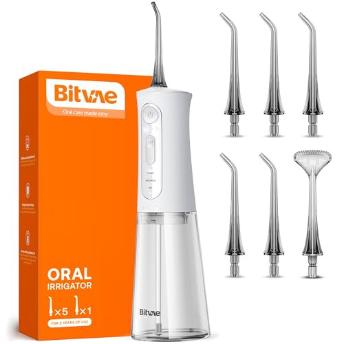 Bitvae Water Dental Flosser for Teeth, Rechargeable Water Teeth Cleaner Picks, 3 Modes 5 Intensities, IPX7 Waterproof, Oral Irrigator USB Cordless Wa