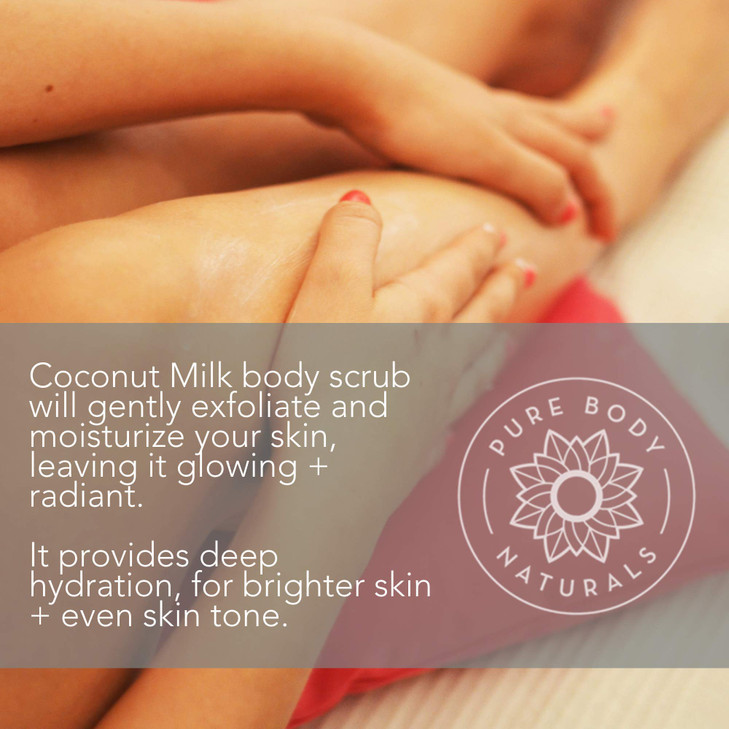 Pure Body Naturals Exfoliating Body Scrub with Hydrating Coconut Milk and Detoxifying Dead Sea Salt, Moisturizing Exfoliating Scrub, 12 Ounce (Packag