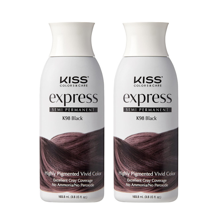 Kiss Express Semi-Permanent Hair Color  Vivid, Highly Pigmented Dye for Vibrant Hair, Gentle Formula, Gray Coverage, pH Balanced, 23 Intermixable Sh