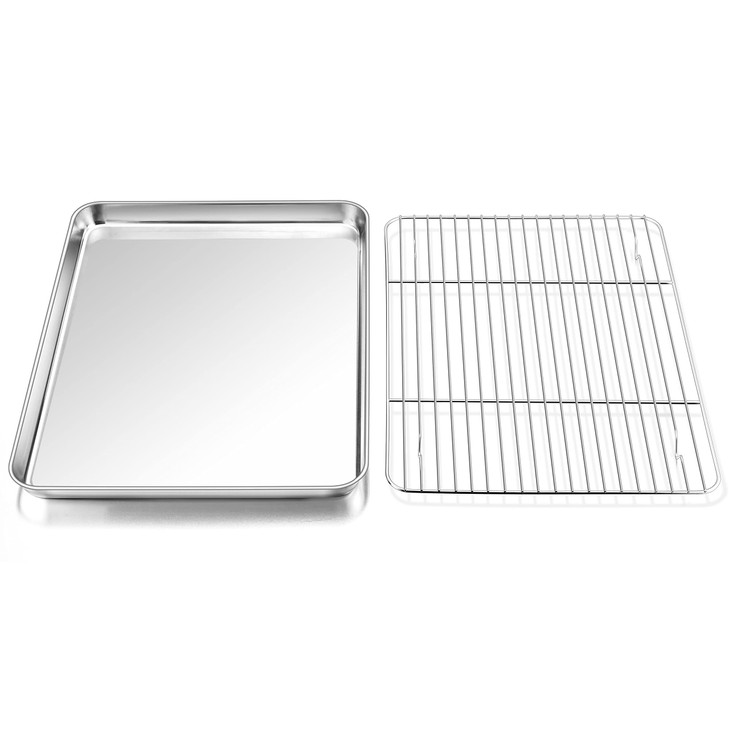 P&P CHEF 12.5 Inch Baking Sheet Pan with Rack Set, Stainless Steel Cookie Sheet Pan Tray with Cooling Rack for Oven Use, Cooking Roasting, Non Toxic
