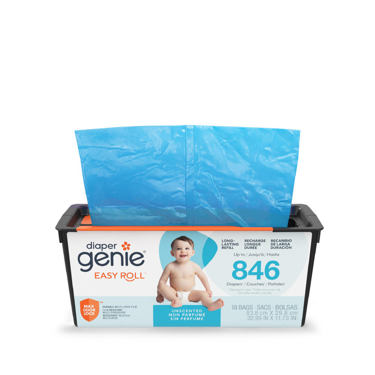 Diaper Genie Easy Roll Refill | 18 Bags Per Refill | Holds Up to 846 Newborn Diapers | Odor Control | Diaper Pail Refill Bags | Fits Diaper Genie Sig