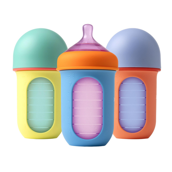 Boon Nursh Bottles - Silicone Baby Bottles Help Ease Colic Symptoms - Reusable Food-Grade Silicone Pouches with Polypropylene Shell - Medium Flow - 8