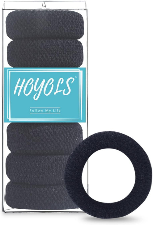 HOYOLS Large Black Hair Ties for Thick Hair, Soft Seamless Cotton Ponytail Holders, No-Damage Strong Bands for Women and Girls, No-Pull Scrunchies He