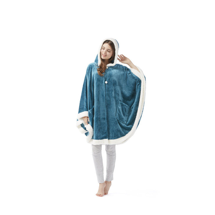 Comfort Spaces Angel Wrap Hooded Wearable Blanket Throw, Ultra Soft Giftable Plush To Sherpa Poncho Blanket Wrap With Pockets, Cozy and Warm Shawl Gi